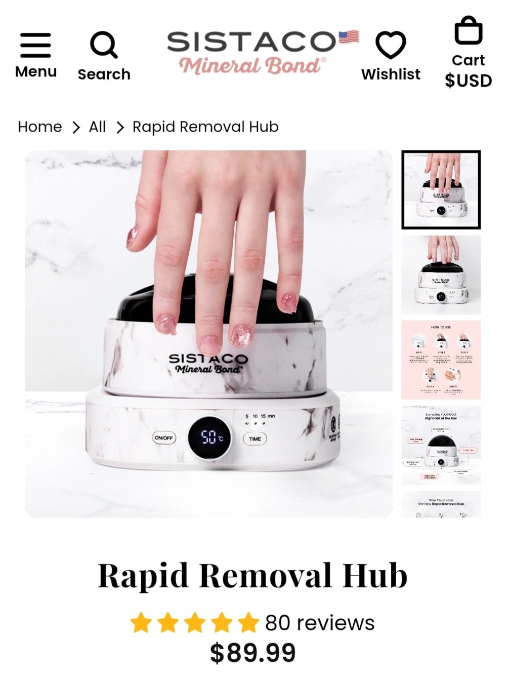 Sistaco Rapid Removal Hub - White Marble Nail Polish Removal Device